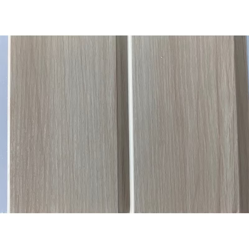 Close-up of the 107 Sandal Wood woodgrain PVC ceiling panel surface